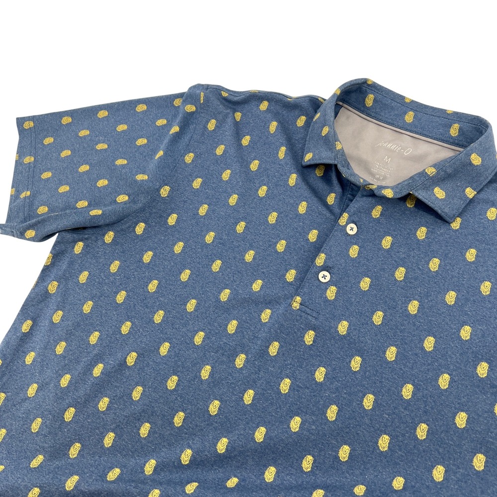 Johnnie-O Mens Blue Lion Head Print Performance Polo Shirt Size M UPF 50 Golf